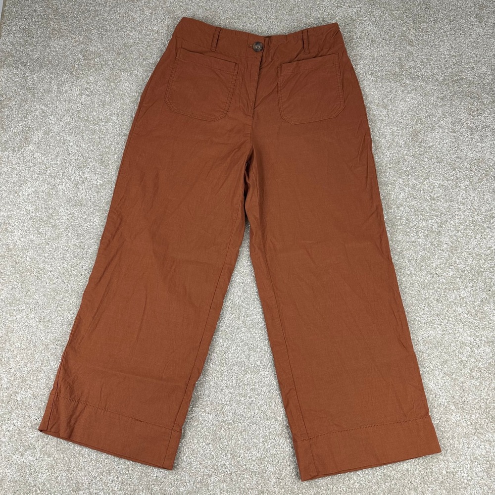 Hilary Radley Wide Leg Crop Pants 8 Burnt Orange Rust Linen Blend Utility Boho